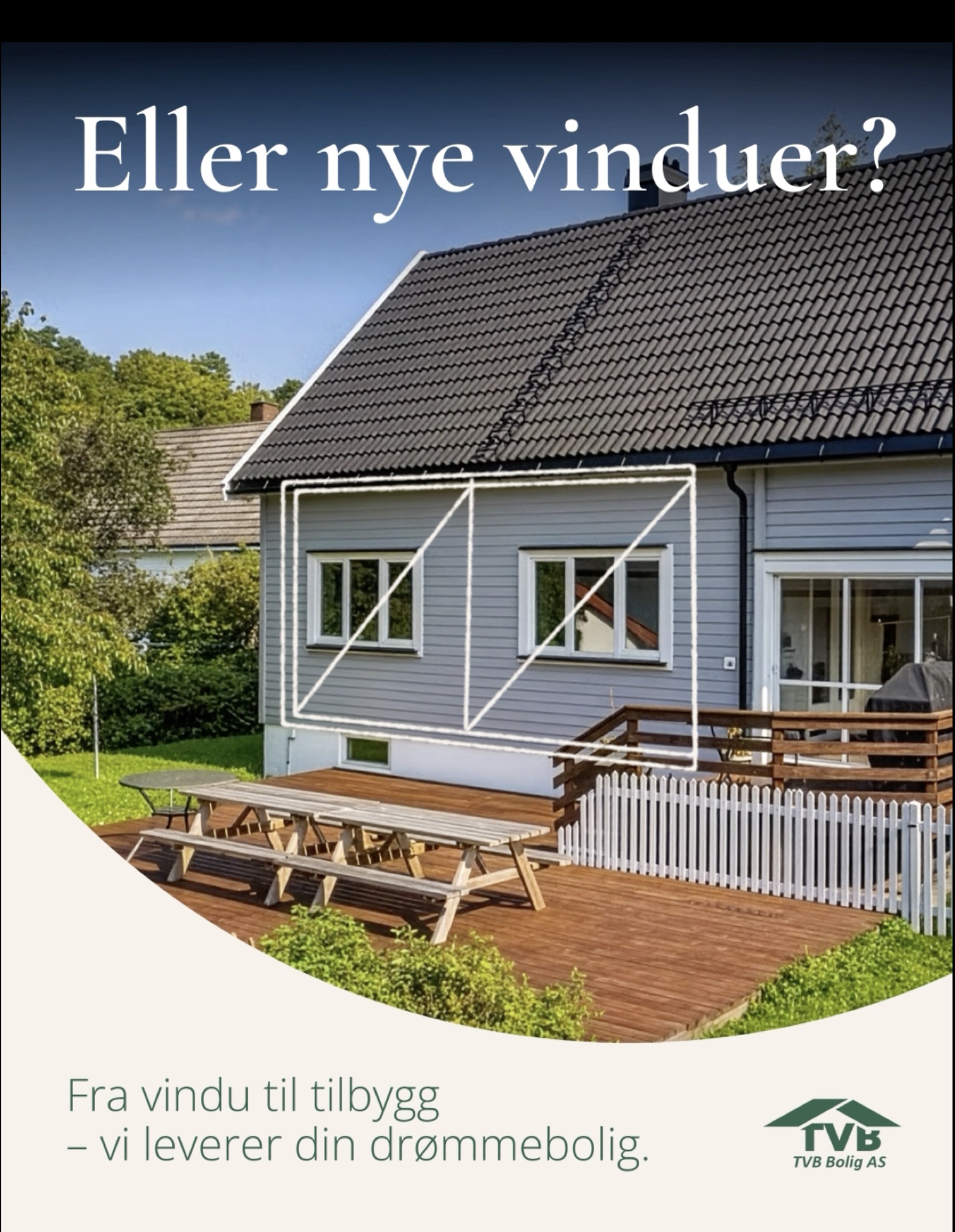 Illustrasjon av nye vinduer tegnet på fasade